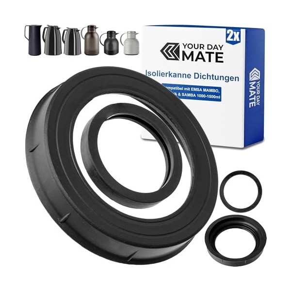 Lot de 2 joints de rechange pour bouteille isotherme, compatible avec EMSA MAMBO, MOTIVA, SAMBA avec 1,0 l, 1,5 l, silicone a