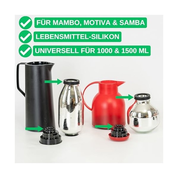 Lot de 2 joints de rechange pour bouteille isotherme, compatible avec EMSA MAMBO, MOTIVA, SAMBA avec 1,0 l, 1,5 l, silicone a