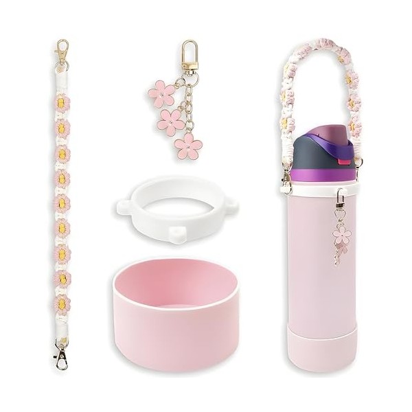 TTPSRY Owala Freesip Accessoires 4 Pièces Tissée Sangle de Poignée Étuis en Silicone Porte Clés Pendentifs pour 24 oz 32 oz 4