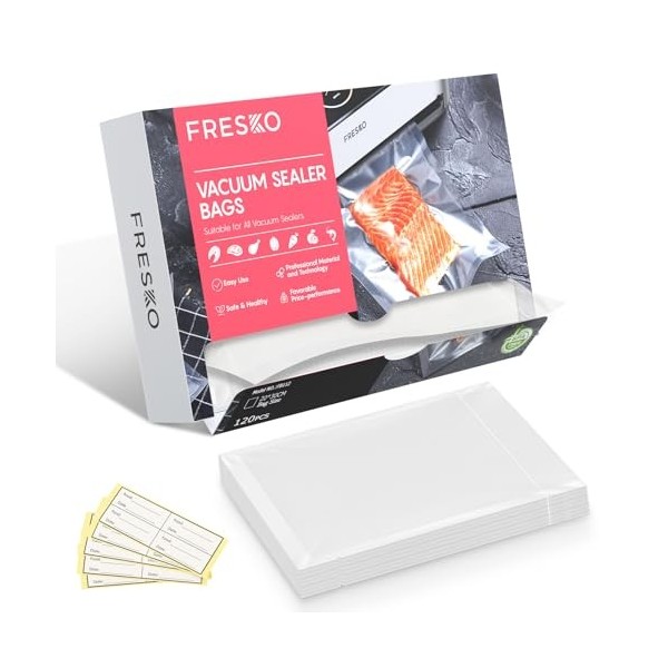 FRESKO Sacs Sous Vide Alimentaire, 20x30 cm 120 Sachets, Gaufrés Commerciaux, Conservation, Congélation et Cuisson Sous Vide,