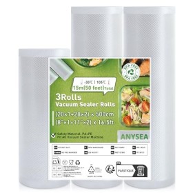 Anysea Sac Sous Vide Alimentaire 3 Rouleaux：20x1/28x2/x500 cm Rouleau Sous Vide Alimentaire sans BPA, Film sous vide alimenta