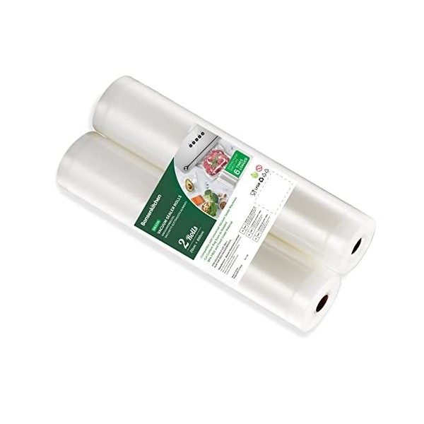 Bonsenkitchen Sacs sous Vide Alimentaire 2 Rouleaux de 28 x 600 cm Sac Sous Vide pour la Conservation des Aliments et la Cuis