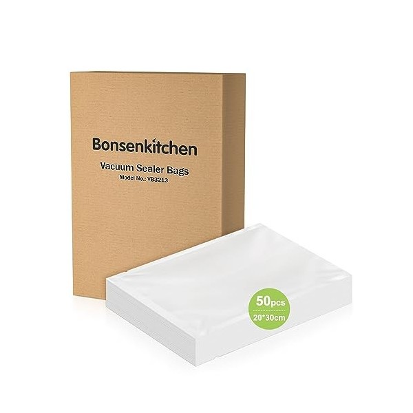Bonsenkitchen Sacs Sous Vide Alimentaire 100 Sachets 15x25 cm pour Machine Sous Vide - Sacs à Faire le Vide dair Gaufrés pou
