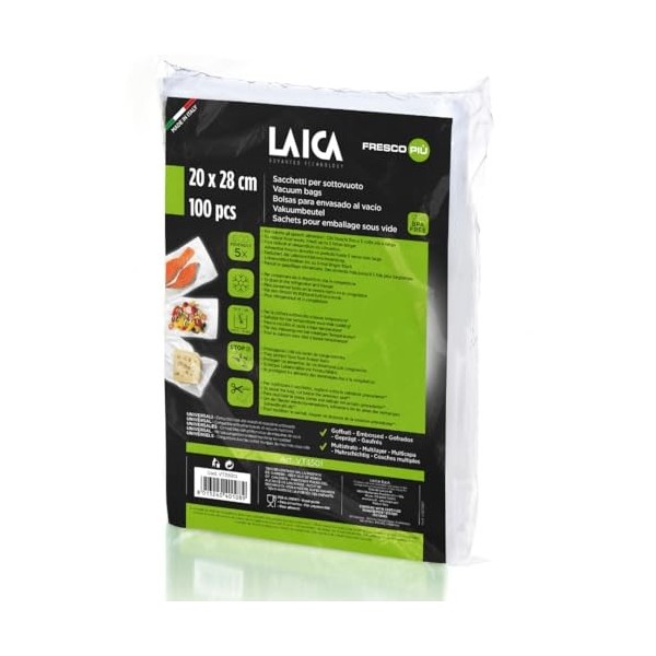LAICA VT35012 - Pack de 100 Sachets pour Machine à Emballer Sous Vide, 20x28cm