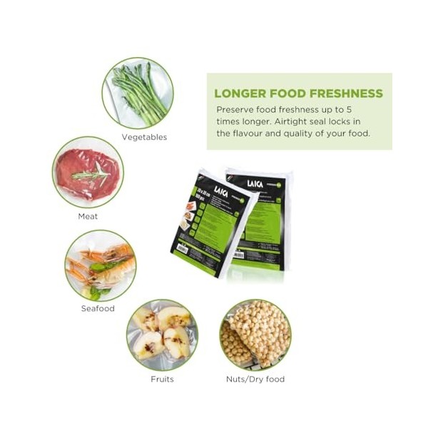 LAICA VT35012 - Pack de 100 Sachets pour Machine à Emballer Sous Vide, 20x28cm