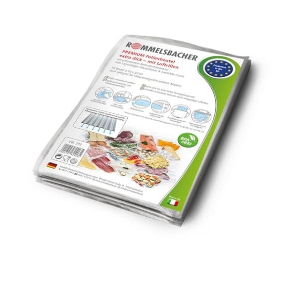 ROMMELSBACHER VBS 203 Lot de 50 sacs en film plastique professionnels, 20 x 30 cm, sans BPA, extrêmement solides et indéchira