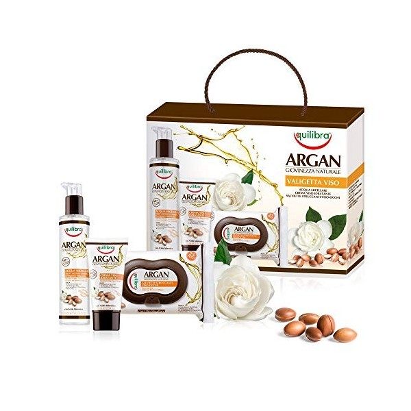 Equilibra Viso, Kit Visage Argan, Crème Visage Argan Hydratant, Lingettes Vis-Occhi Argan Struccants, Eau Micellaire Argan Ne