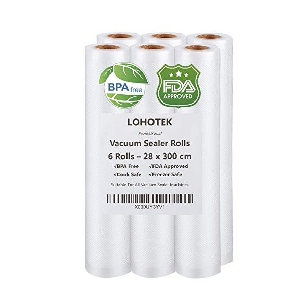 Mise sous vide Sac sous vide alimentaire, Rouleaux demballage pour Machine sous vide 6 Packs 28cm x 300cm pour Économiseur d