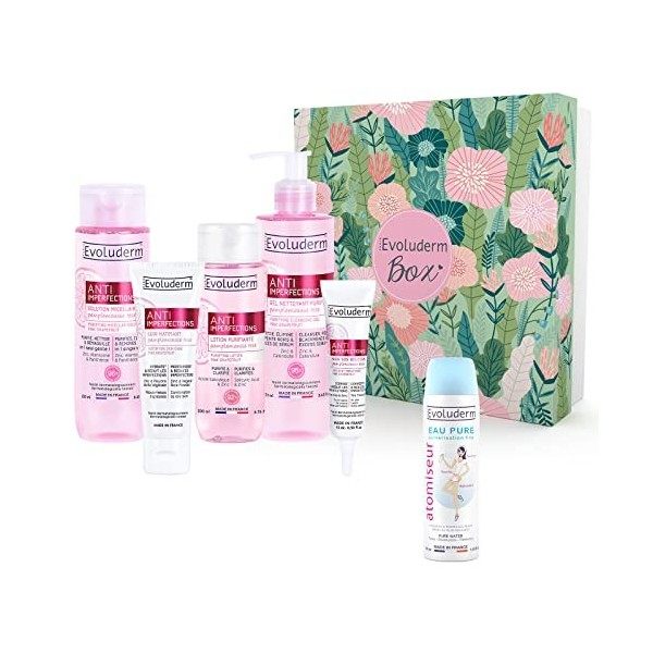 Evoluderm – Coffret Cadeau Femme - Soins Visage - Anti-Imperfections - 5 Produits + Bandeau OFFERT - Box Jungle - Idéal Cadea