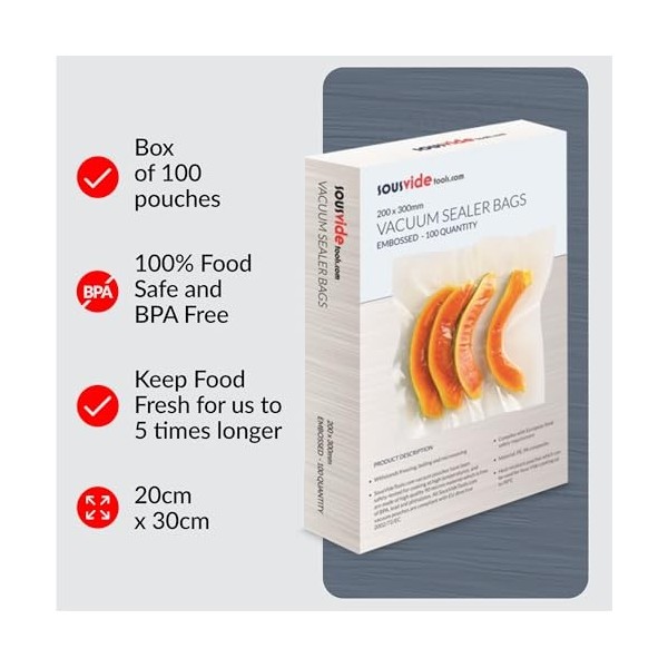 SousVide Tools Lot de 100 sacs pour emballage sous vide 20 x 30 cm