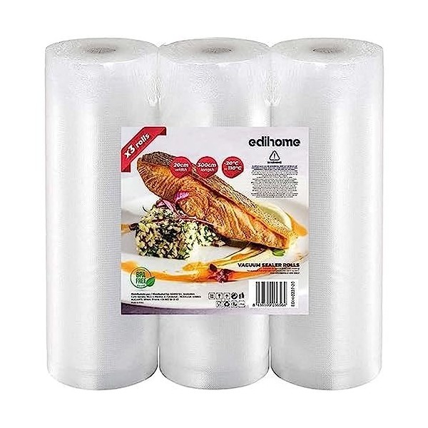 Edihome, Sac Sous Vide Alimentaire, Set 6 Rouleau, 20x300cm + 28x300cm, Sachet, sans BPA, Sous Videuse Alimentaire, Conservat