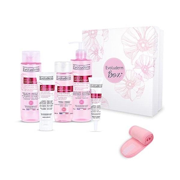 Evoluderm – Coffret Cadeau Femme - Soins Visage - Anti-Imperfections - 5 Produits + Bandeau OFFERT - Box Jungle - Idéal Cadea