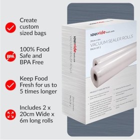SousVideTools [SVT-07001] Lot de 2 Rouleaux d’Emballage Alimentaire Sous Vide 20 cm x 6 m 