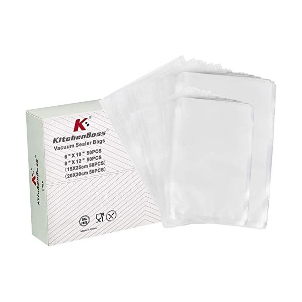 KitchenBoss Sac Sous Vide alimentaire: Sachet Sous Vide Alimentaire 50 Sacs 15 x 25 cm & 50 Sacs 20 x 30 cm,Poche Sous Vide