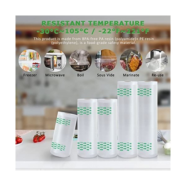 Anysea Sac Sous Vide Alimentaire：Sachet Sous Vide Alimentaire Compatible avec Machine Sous Vide, Rouleau Sous Vide Alimentair