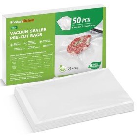Bonsenkitchen Sacs Sous Vide Alimentaire, 50 sacs 15 x 23 cm, Adaptés à Toutes les Machines Sous Vide, Solides et Résistants 