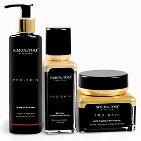 Simon&Tom Pro Skin Coffret Routine Visage Femme 3 Produits - Lait Nettoyant - Sérum Hydratant Anti Rides - Crème Anti-Âge - I