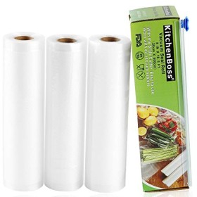 KitchenBoss Lot de 3 rouleaux demballage sous vide avec boîte de découpe, 20 x 500 cm, sacs demballage sous vide pour le st