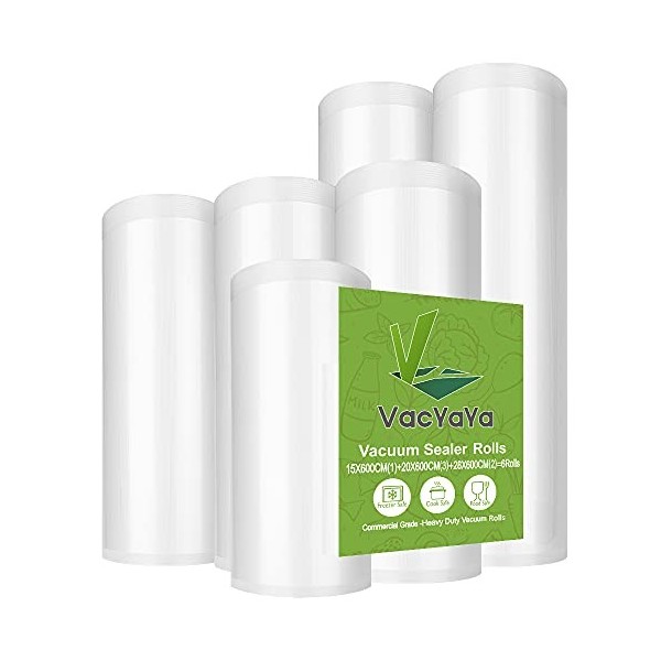VacYaYa 6 Rouleau 15cm 1 et 3 20cm et 2 28cm x6m Rouleau Sacs Pour Machine Sous Vide Alimentaire,sans BPA et LFGB Sac de C