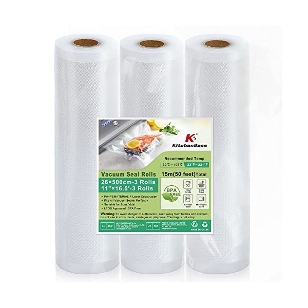 KitchenBoss Sac Sous Vide Alimentaire：Rouleau Sous Vide Alimentaire Convient à Lappareil de Mise Sous Vide, Sacs Sous Vide G