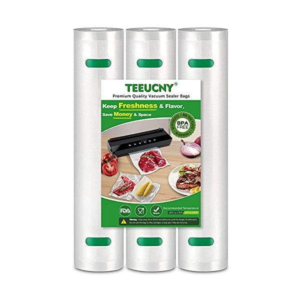 TEEUCNY Sac Sous Vide Alimentaire, 3 Rouleaux 28x400cm Rouleau Sacs Machine Sous Vide Alimentaire, Sans BPA, Sac de Congelati