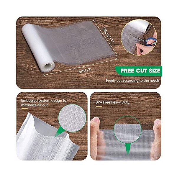 TEEUCNY Sac Sous Vide Alimentaire, 3 Rouleaux 28x400cm Rouleau Sacs Machine Sous Vide Alimentaire, Sans BPA, Sac de Congelati
