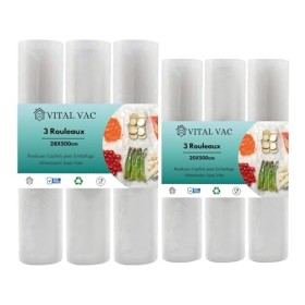 VITAL VAC Lot de 3 Rouleaux de 20cm + 3 Rouleaux de 28cm | De 5 Mètres | Pour Sacs Sous Vide Domestique | Compatible avec tou