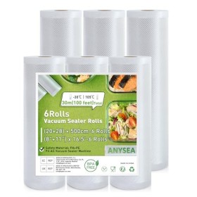 Anysea Rouleau Sous Vide Alimentaire：Sac Sous Vide Alimentaire Sans BPA, 6 Rouleaux 28/20 x 500 cm, Sac Congélation Sous Vide