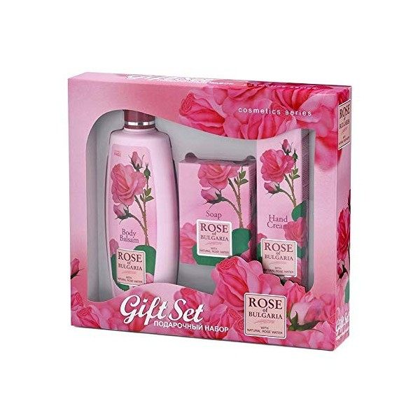 BioFresh Gift Coffret Rose de Bulgarie Lotion pour le corps 330 ml, crème pour les mains 75 ml et savon rose 100 g