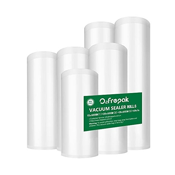 O2frepak 6Rouleau15x600cm 1 et20x600cm 2 et28x600cm 3 Rouleau Sacs Pour Machine Sous Vide Alimentaire,sans BPA et LFGB Sac de