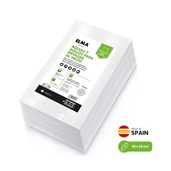 Lot de 100 sacs sous vide alimentaire avec technologie Line + | Nouvelle formule, système rayé, multicouche, sans BPA, fabric