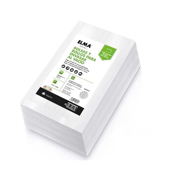 Lot de 100 sacs sous vide alimentaire avec technologie Line + | Nouvelle formule, système rayé, multicouche, sans BPA, fabric