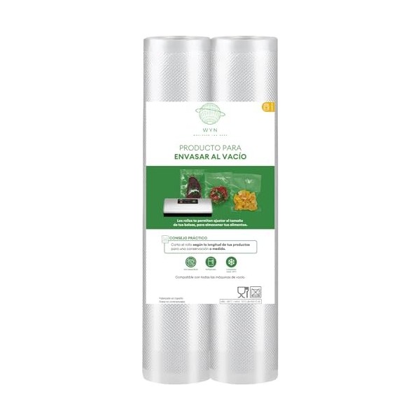 Lot de 2 rouleaux gaufrés de 20 x 600 cm pour emballer des aliments sous vide, dimensions adaptables, sans BPA WYN Whatever y