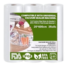 GIBOHOM Sac Sous Vide Alimentaire, 3 Rouleau Sous Vide Alimentaire 20 x 600 cm, 150 µm Sans BPA Antidéchirure, Film Sous Vide