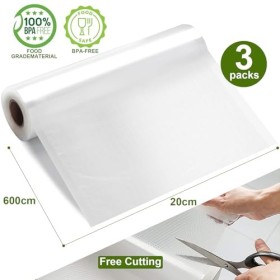 GIBOHOM Sac Sous Vide Alimentaire, 3 Rouleau Sous Vide Alimentaire 20 x 600 cm, 150 µm Sans BPA Antidéchirure, Film Sous Vide