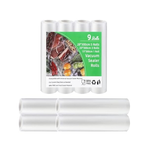 Bucomtu 9 volumes de Sac sous vide Alimentaire, rouleau sous vide alimentaire, Sac Sous-Vide, à lexclusion du bisphénol A, d