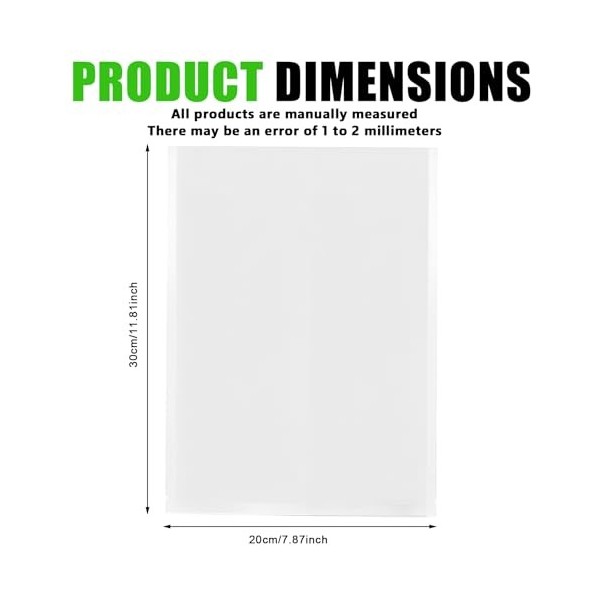 Lot de 100 sacs sous vide - 20 x 30 cm - Sacs de congélation alimentaire - Sans BPA - Sacs professionnels - Sacs sous vide po