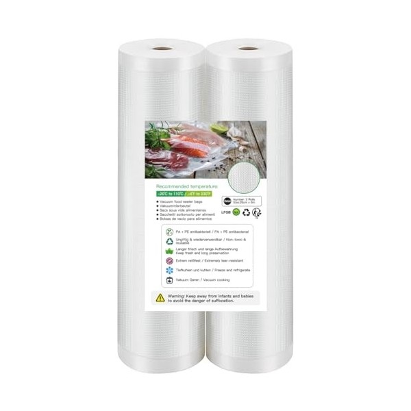 BoxLegend Rouleau Sous Vide Alimentaire 28x600cm 2 Rouleaux Convient à Toutes les Machines Détanchéité Sous Vide, pour la Co