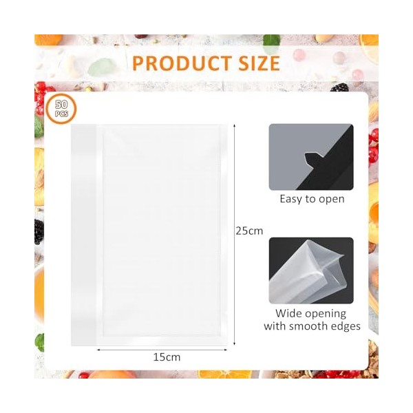 AiQInu Sacs Sous Vide Alimentaire 50 Sachets, 15cm x 25cm Foodsaver sac Sous Vide, Réutilisable, Solide et Durable, Sans BPA,