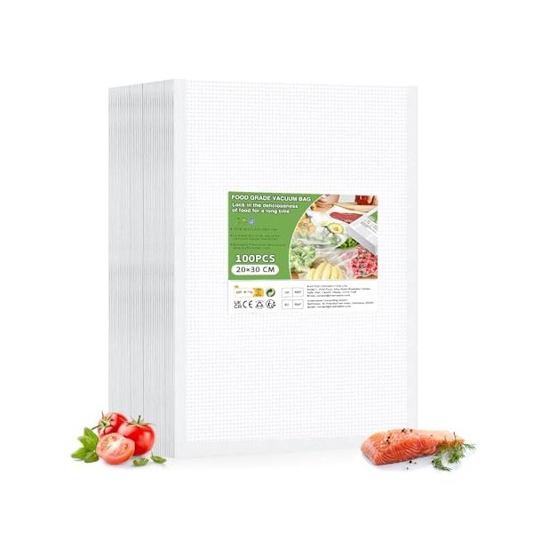Oderra 100 Pcs Sacs sous Vide Alimentaire, 20 x 30 Cmsac Congelation sous Vide, Utilisé pour Le Scellage Et La Conservation d