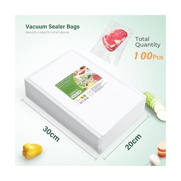 Oderra 100 Pcs Sacs sous Vide Alimentaire, 20 x 30 Cmsac Congelation sous Vide, Utilisé pour Le Scellage Et La Conservation d