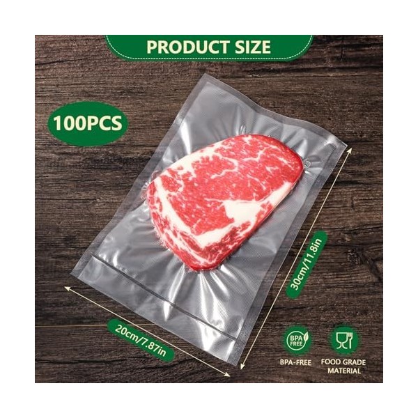 Vinabo Sacs Sous Vide Alimentaire 20 x 30 cm 100 Sachets pour Machine Sous Vide des Aliments et la Cuisson, Sac Sous Vide Gau