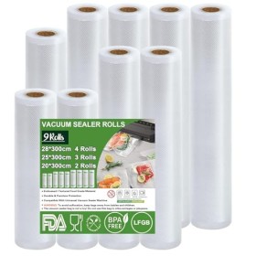 Omtofo Rouleau Sous Vide Alimentaire, 9 Rouleaux 20/25/28cm*300cm Sac Sous Vide, Convient à Tous Machine Sous Vide, Sachet So