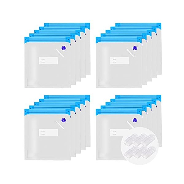 Annalocker Lot de 20 sachets de phoque réutilisables sous vide avec 6 clips détanchéité, sacs de rangement pour aliments et 