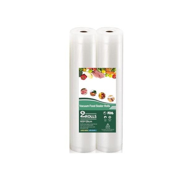 Lot de 2 rouleaux de film sous vide, réutilisables, sans BPA, pour machine à emballer sous vide et aliments, convient pour le