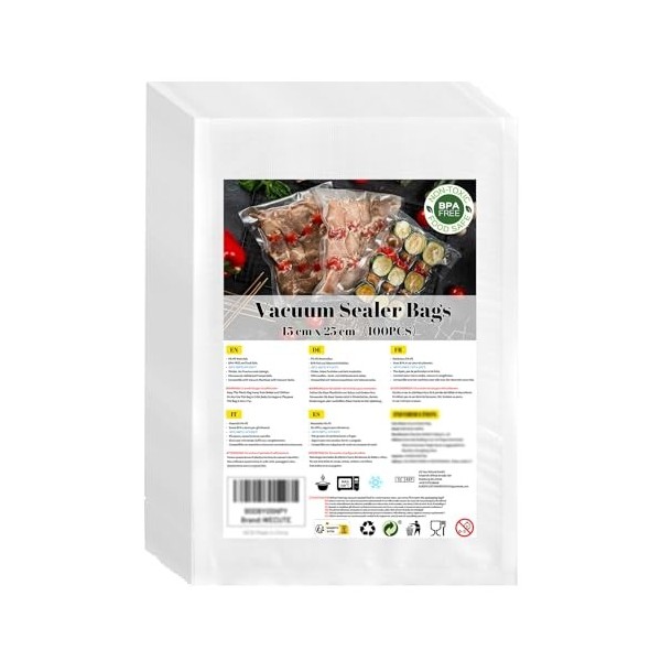 WECUTE Sous Vide Alimentaire 15x25cm, 100 Sous Vide Alimentaire, Convient à Tous Machine Sous Vide, Sacs à Faire le Vide dai