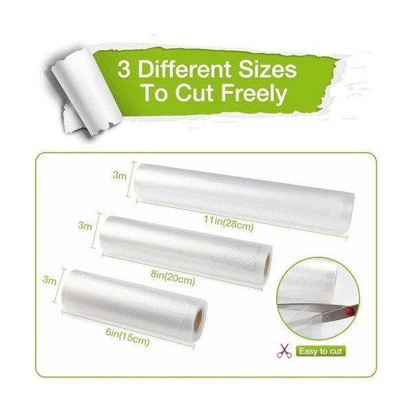 Lot de 6 rouleaux de sacs demballage sous vide pour aliments 15 x 300 cm 1 rouleau 20 x 300 cm 3 rouleaux 28 x 300 cm 2