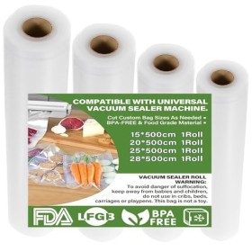 GJNMYSD Lot de 4 rouleaux de 20 m de sacs demballage sous vide, 1 rouleau de 15 x 500 cm, 1 rouleau de 20 x 500 cm, 1 roulea