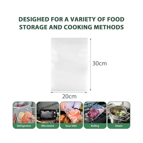 Sacs sous vide alimentaires professionnels 20 x 30 cm, 50 pièces, sans BPA, adaptés à la cuisson - Pour appareils de mise sou