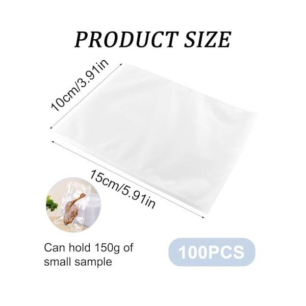 Lot de 100 sacs demballage sous vide pour aliments - 10 x 15 cm - Transparent - Qualité commerciale - Sacs prédécoupés pour 